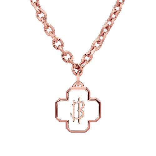 Cross Clover Gold Bar Cutting Necklace_Rose Gold+White