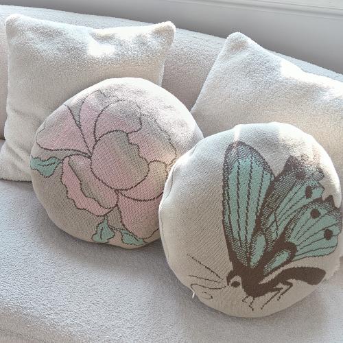 Mint Butterfly Round Cushion Cover