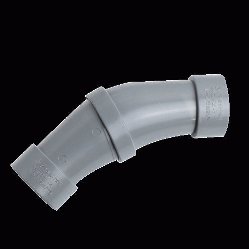 Elbow for double drain pipe construction (45 degree, 90 degree, for washbasin)