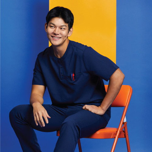 남성 3-버튼 헨리 유니폼 상의